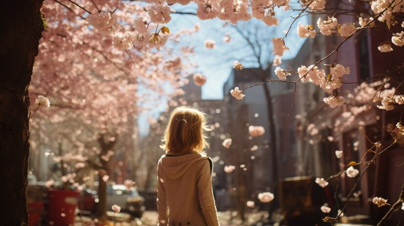 Girl Standing Backside near the Sakura