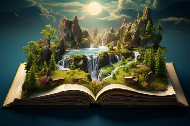 Illustration of Book with the Mountain Scenery